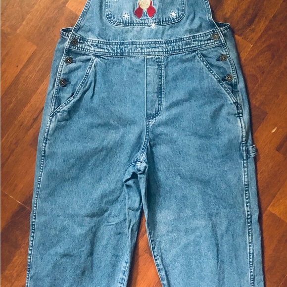 Christmas Jean Overalls Reindeer overalls blue denim cut offs Ladies medium - Picture 11 of 15